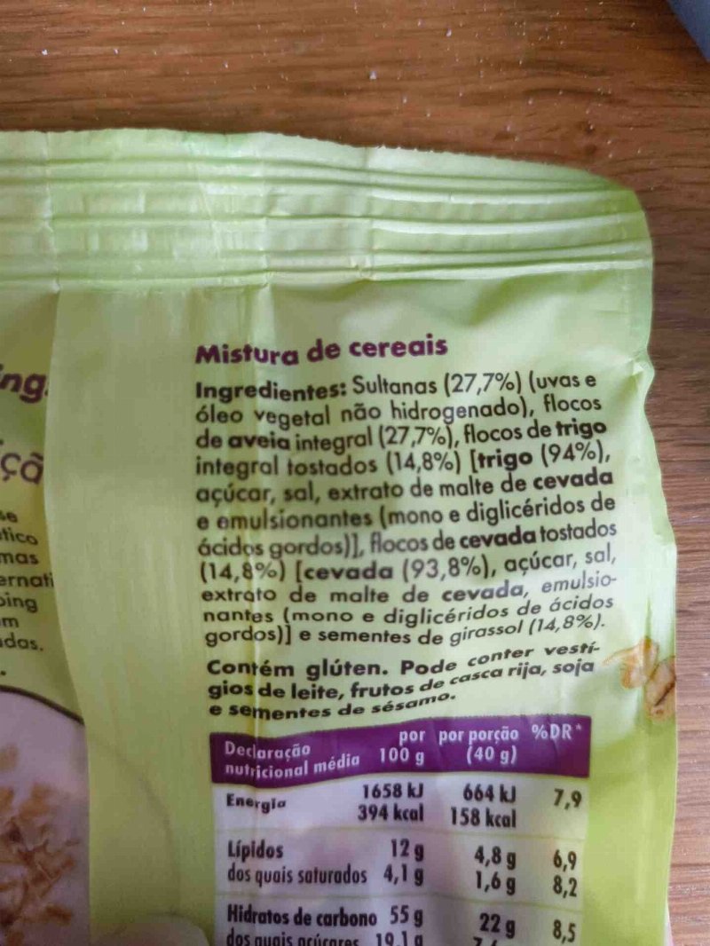 Foto da lista de ingredientes