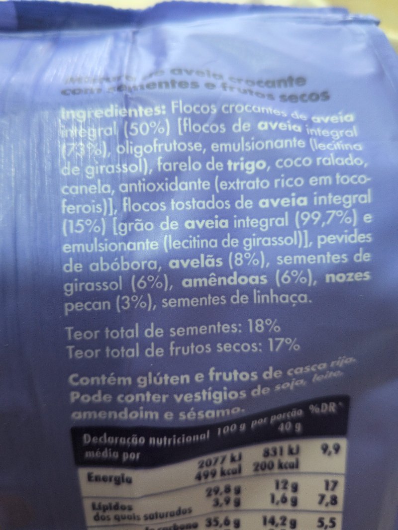Foto da lista de ingredientes