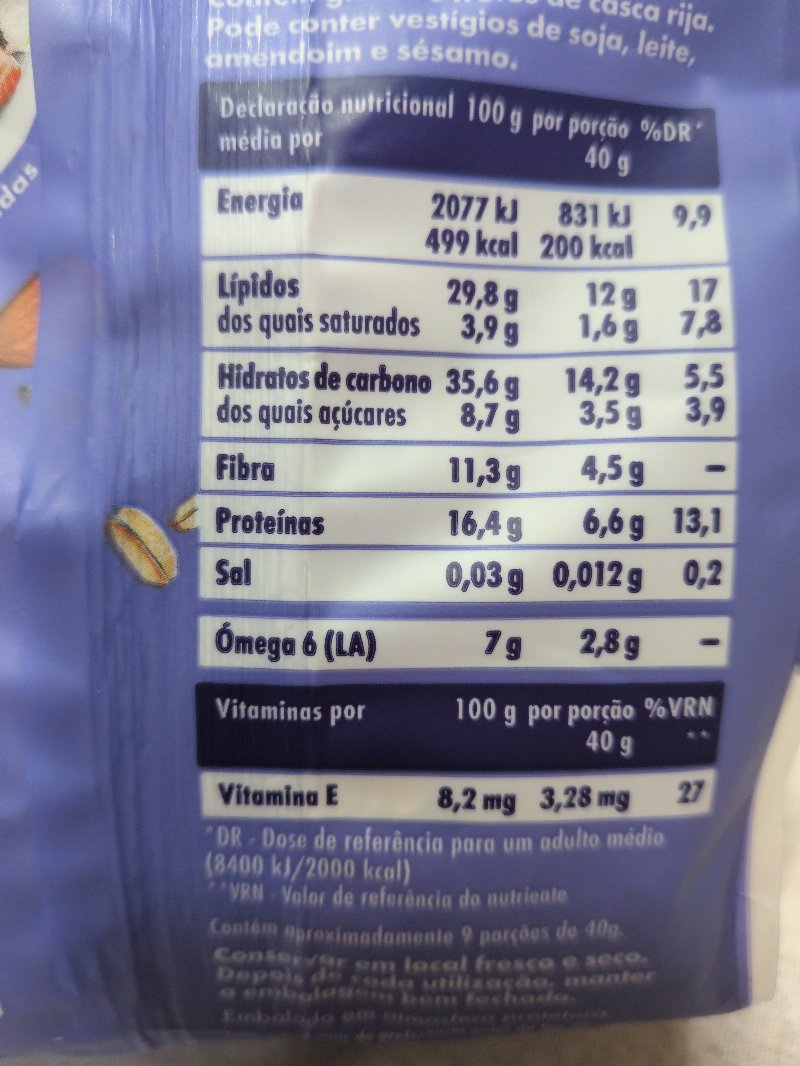 Foto da tabela nutricional