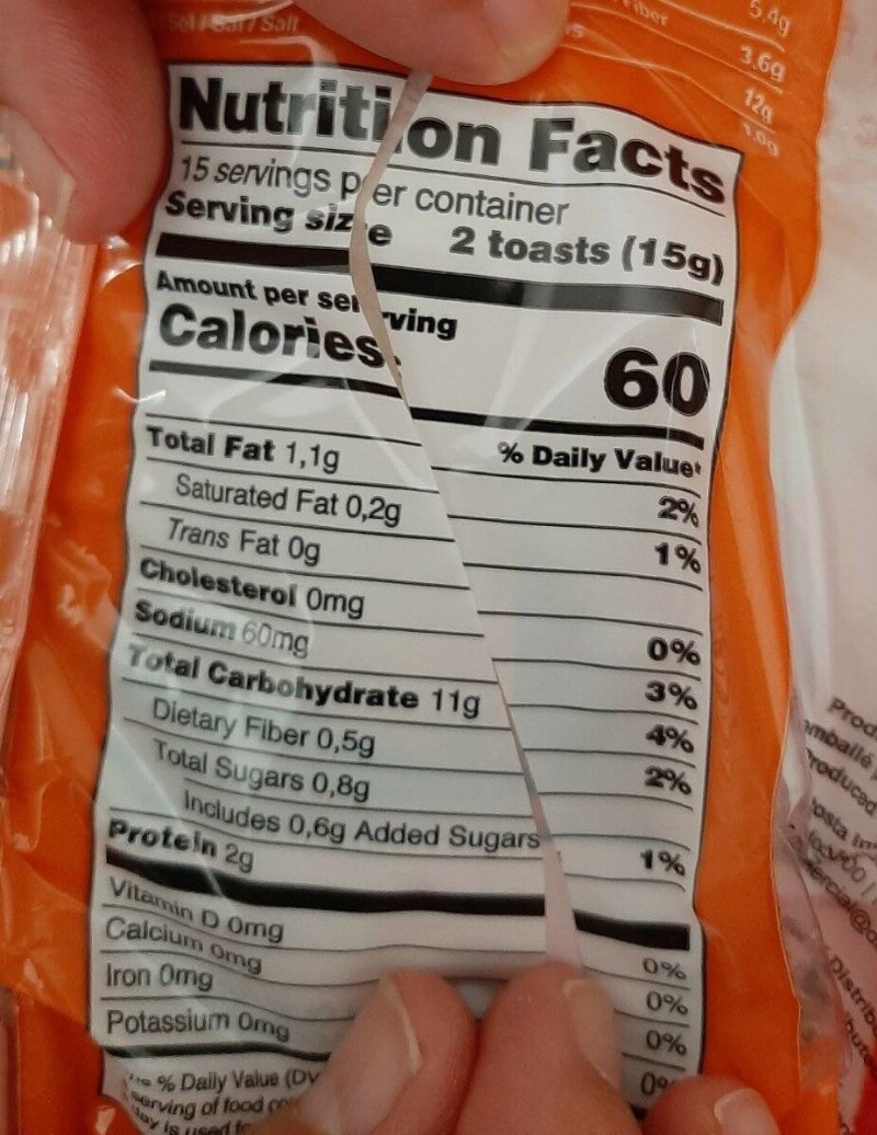 Foto da tabela nutricional