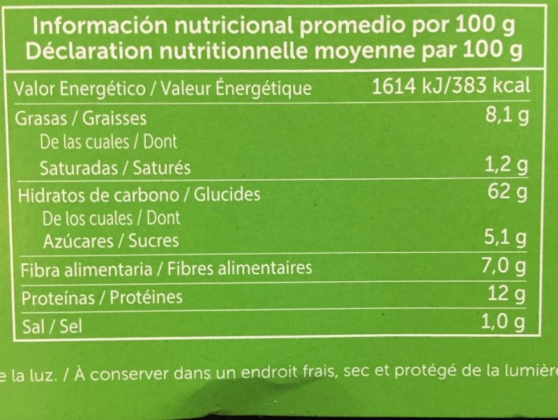 Foto da tabela nutricional