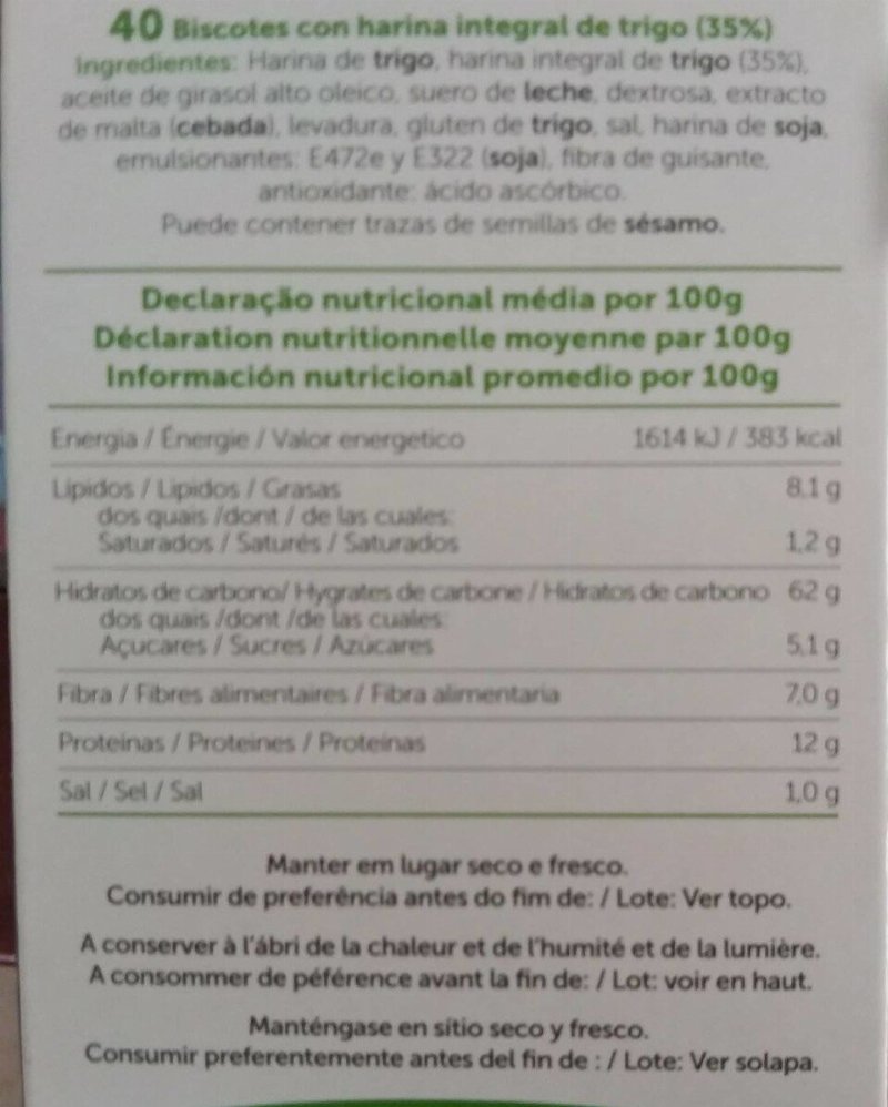 Foto da tabela nutricional