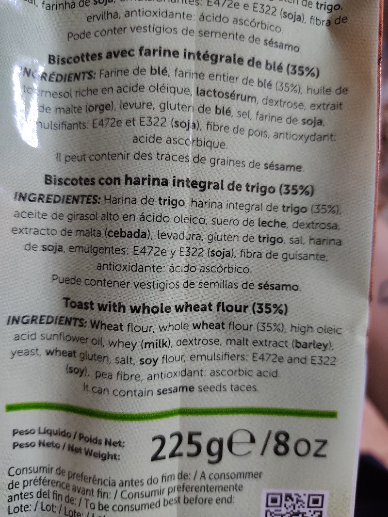 Foto da lista de ingredientes