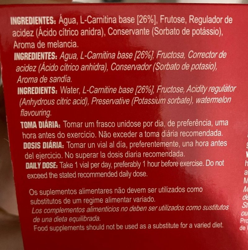 Foto da tabela nutricional