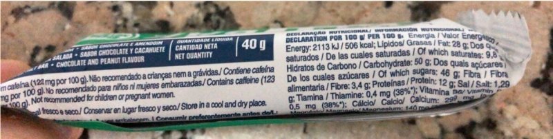 Foto da tabela nutricional
