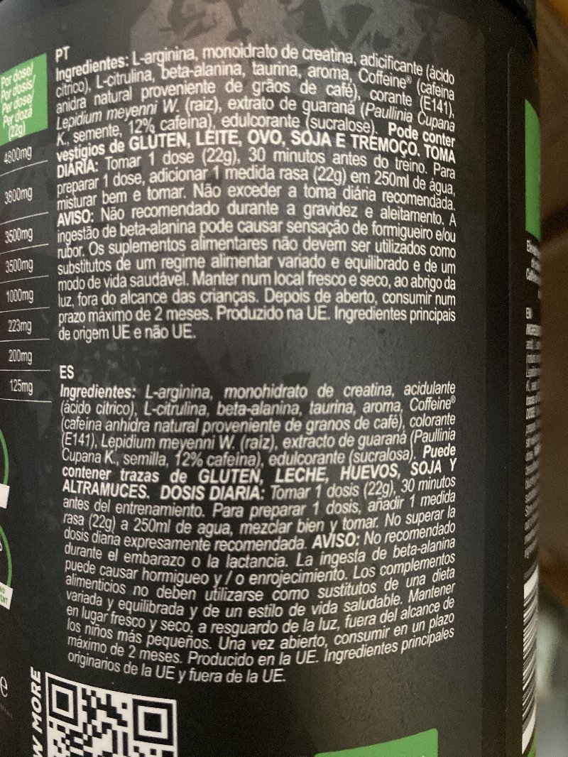 Foto da lista de ingredientes