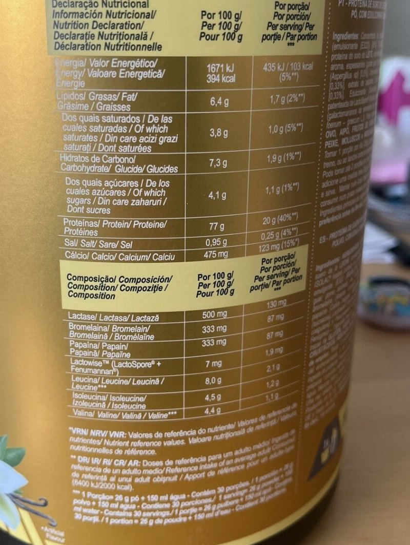 Foto da tabela nutricional