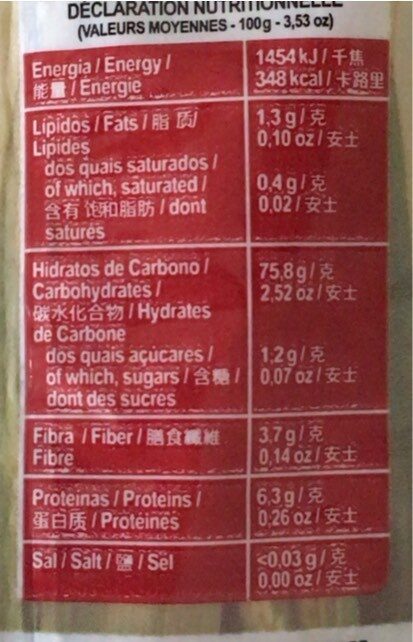 Foto da tabela nutricional