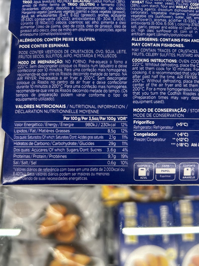 Foto da tabela nutricional