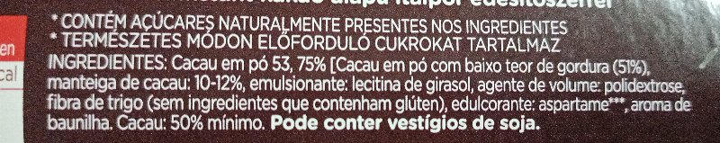 Foto da lista de ingredientes