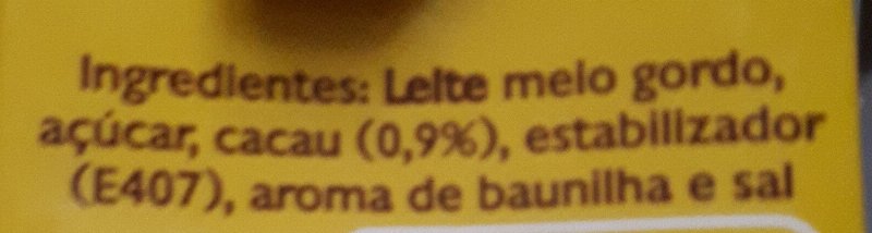 Foto da lista de ingredientes