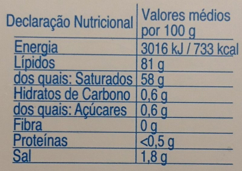 Foto da tabela nutricional