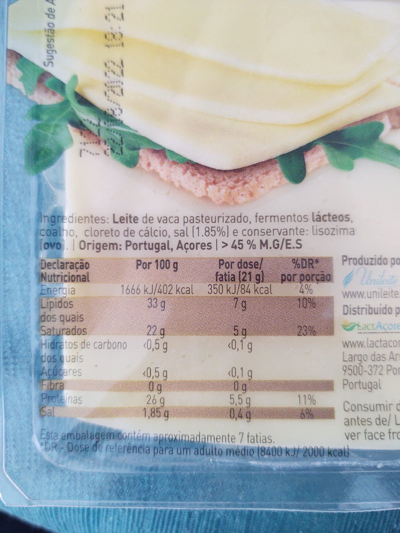Foto da tabela nutricional
