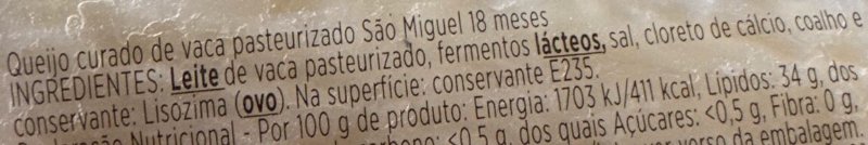 Foto da lista de ingredientes