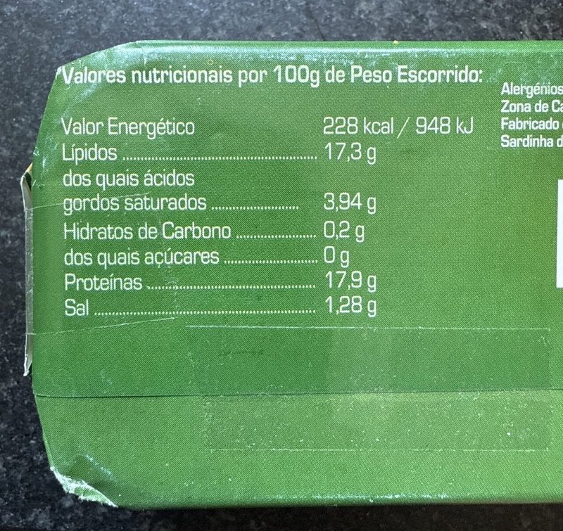 Foto da tabela nutricional
