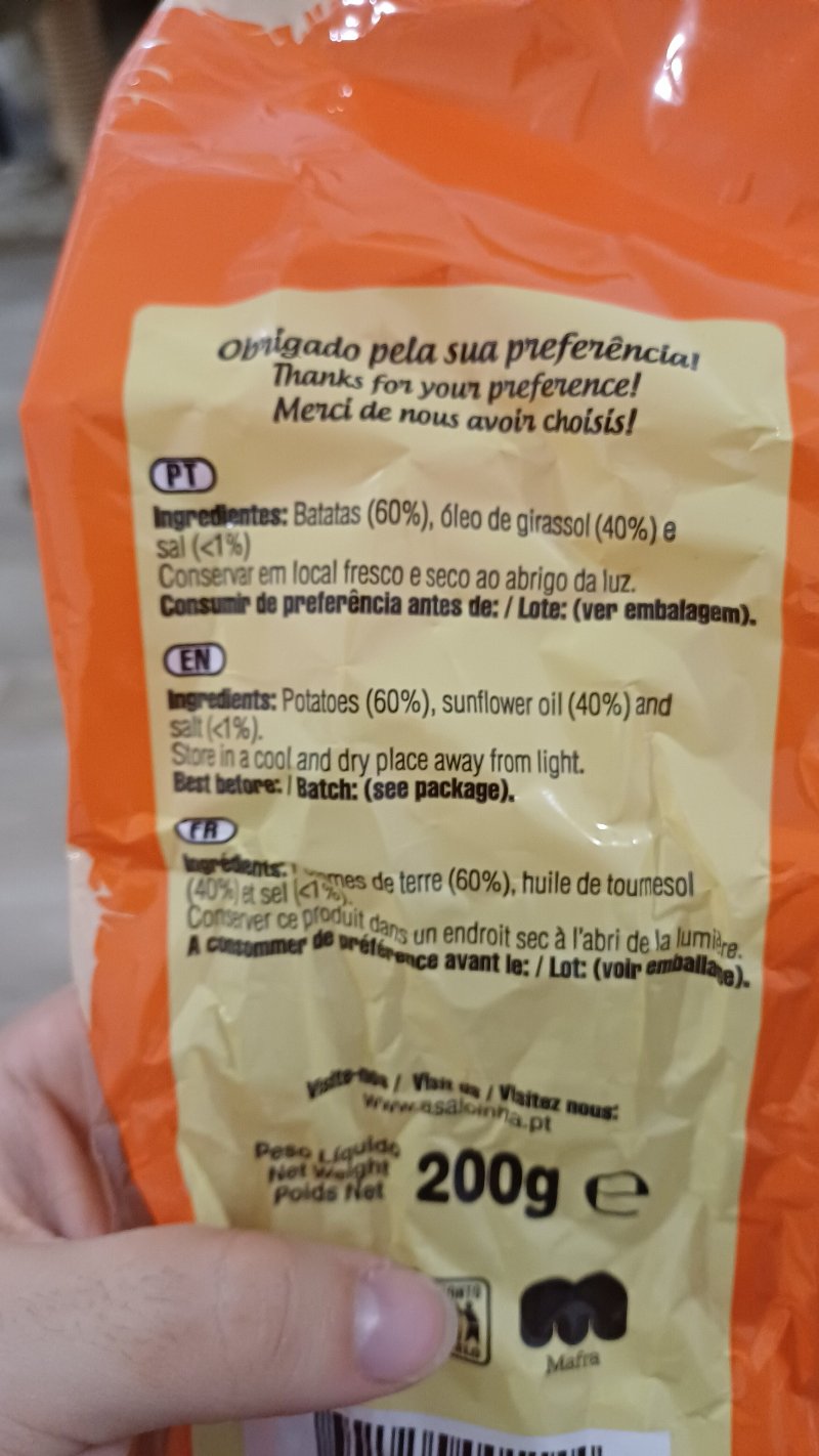 Foto da lista de ingredientes