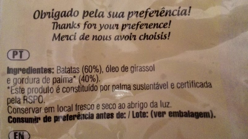 Foto da lista de ingredientes