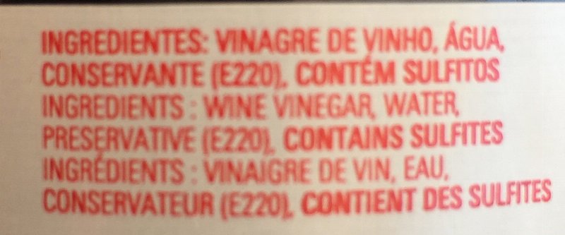 Foto da lista de ingredientes