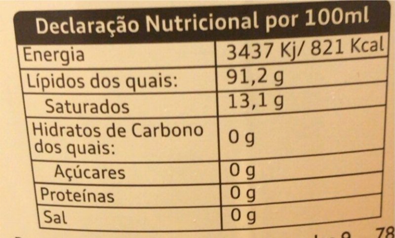 Foto da tabela nutricional