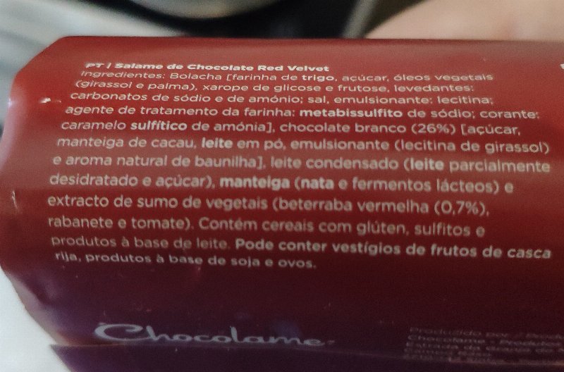 Foto da lista de ingredientes