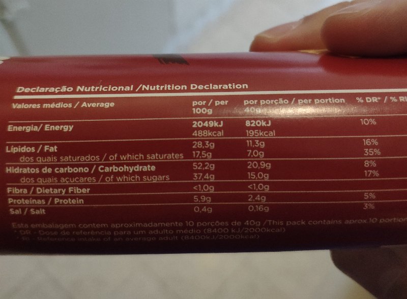 Foto da tabela nutricional