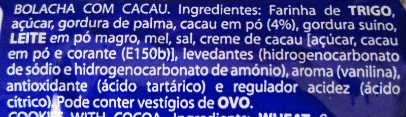 Foto da lista de ingredientes