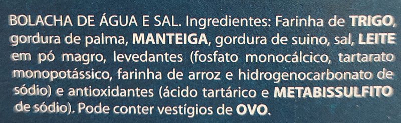 Foto da lista de ingredientes