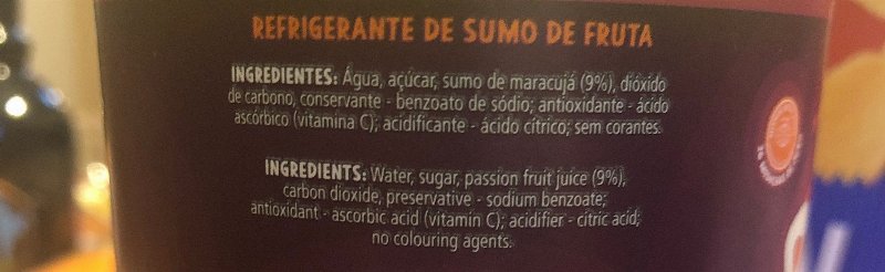 Foto da lista de ingredientes