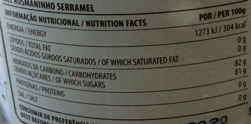 Foto da tabela nutricional