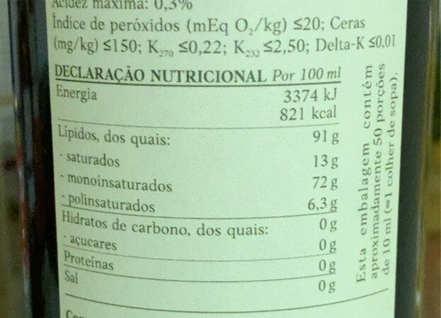 Foto da tabela nutricional