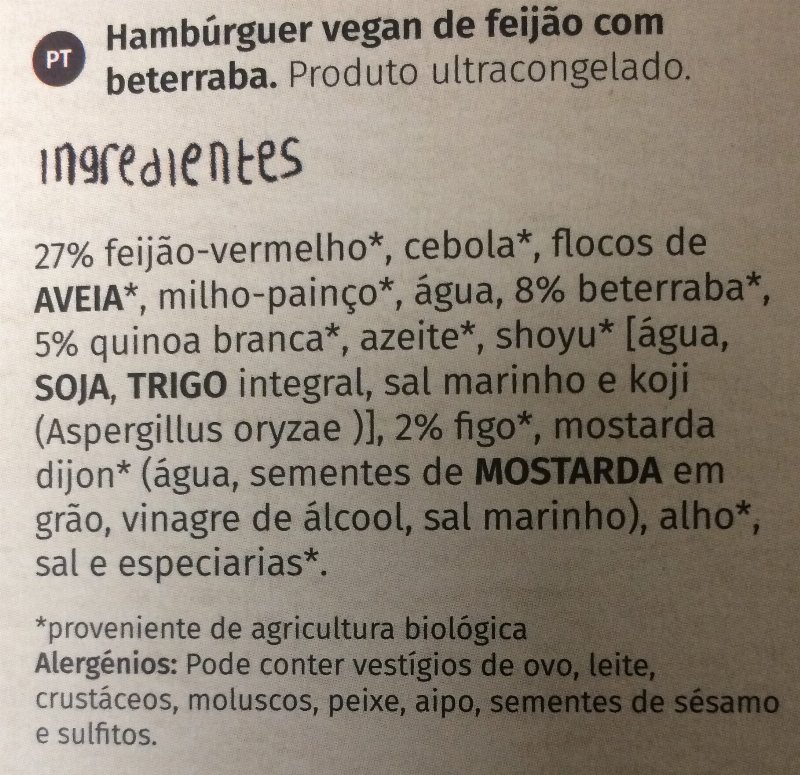 Foto da lista de ingredientes