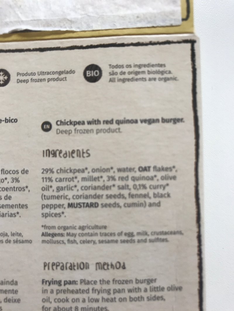 Foto da lista de ingredientes