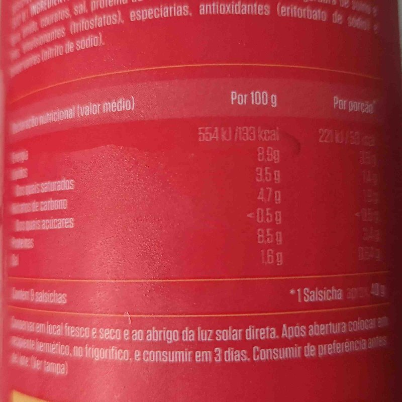 Foto da tabela nutricional