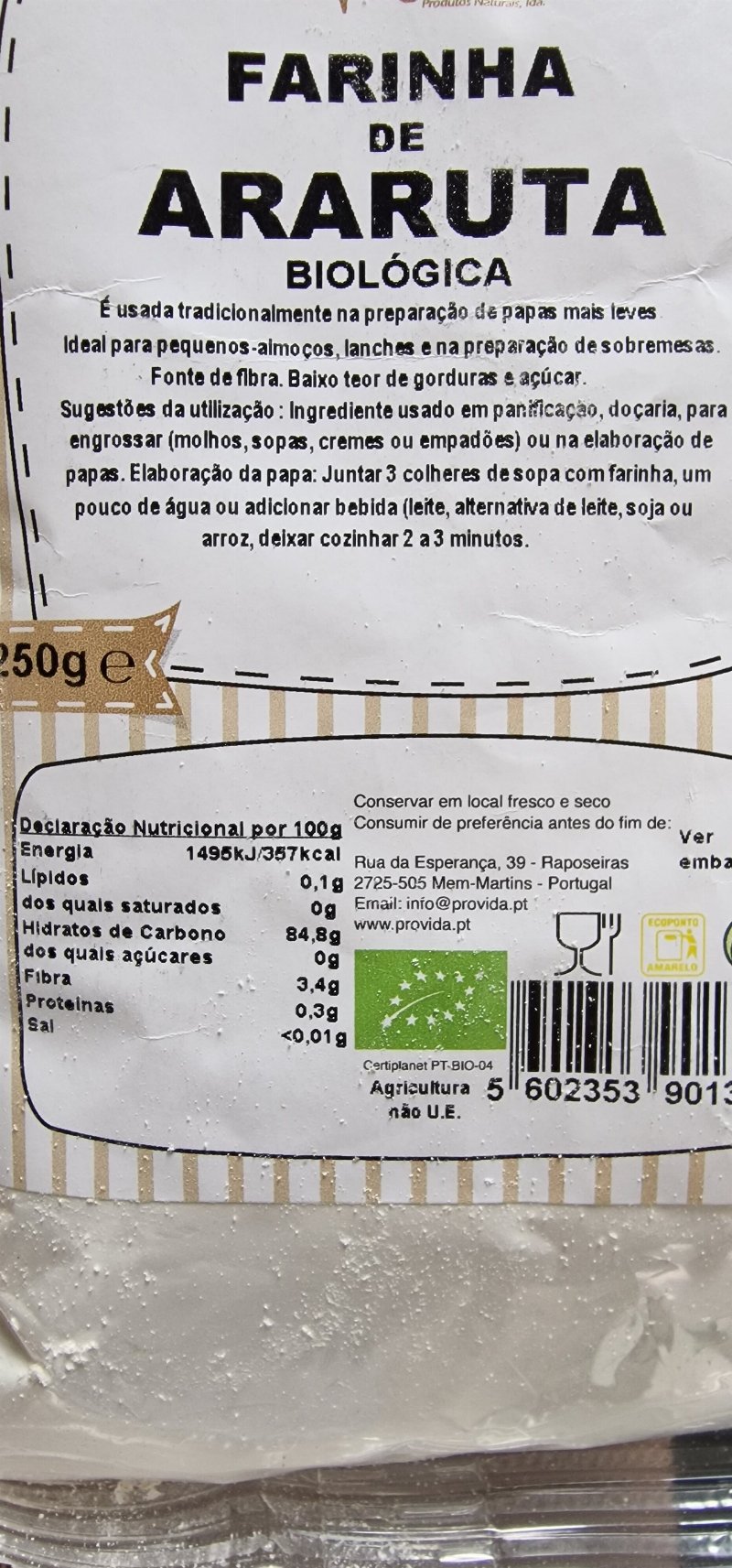 Foto da tabela nutricional