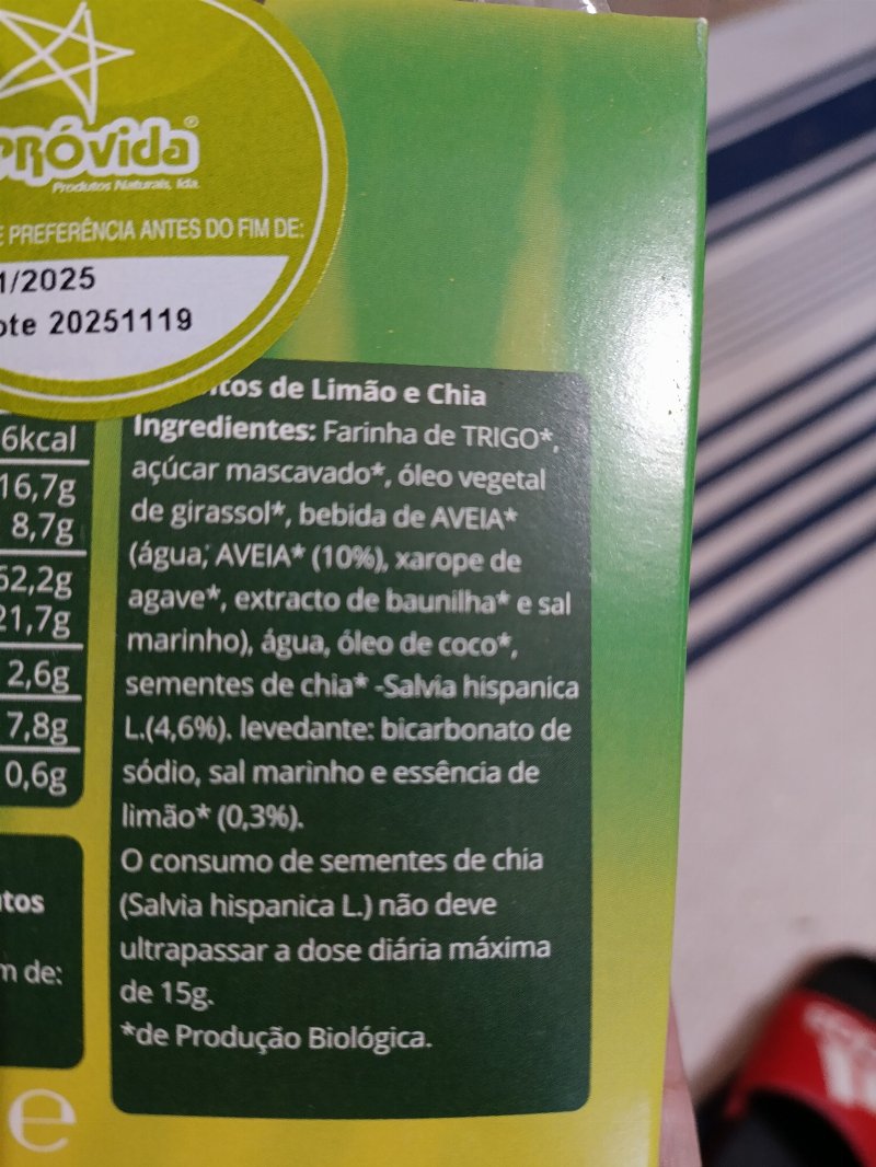 Foto da lista de ingredientes