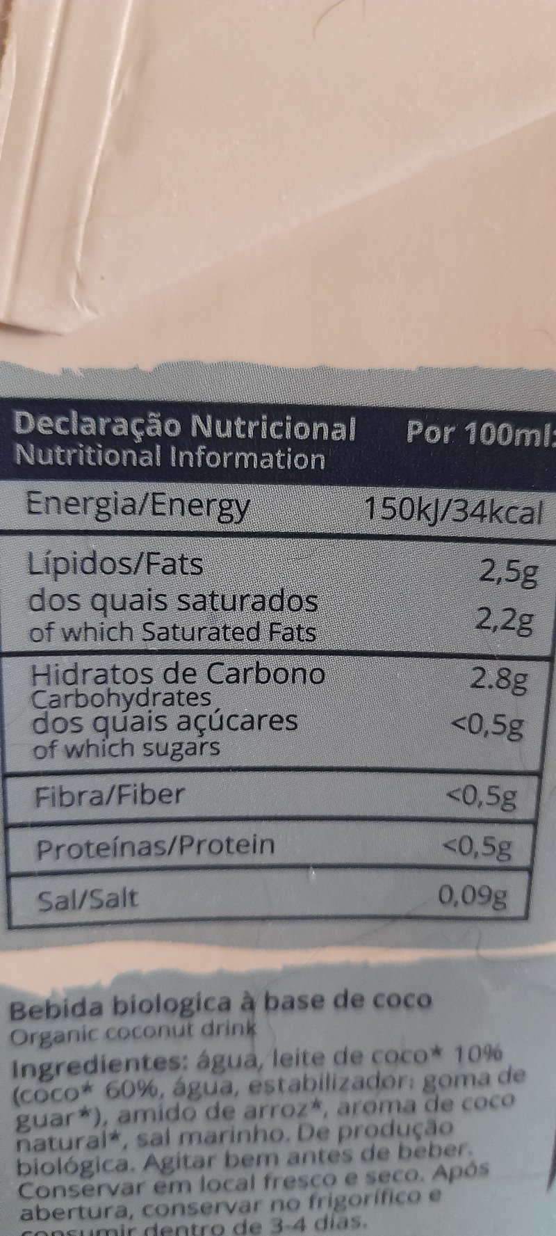 Foto da tabela nutricional