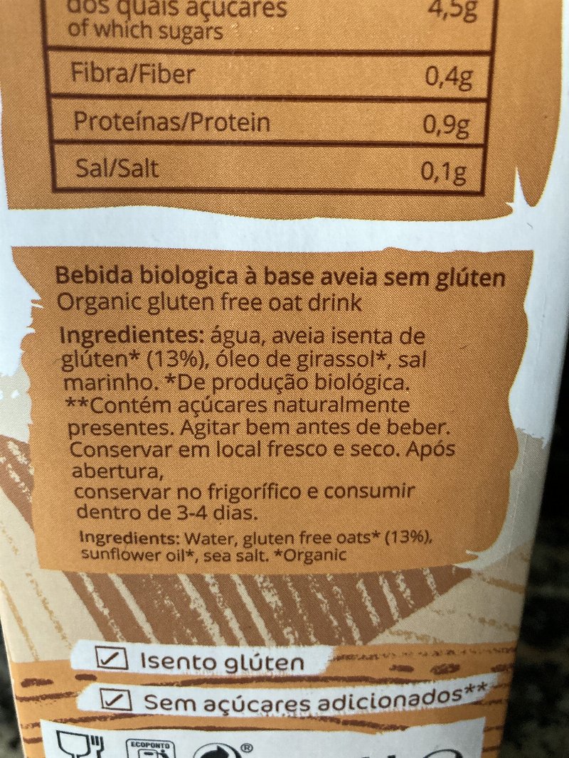 Foto da lista de ingredientes