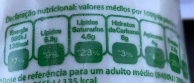 Foto da tabela nutricional