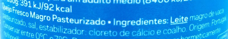 Foto da lista de ingredientes