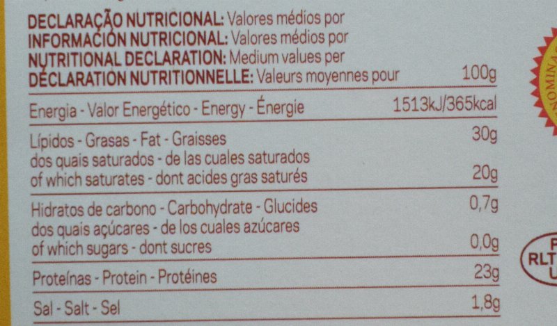 Foto da tabela nutricional