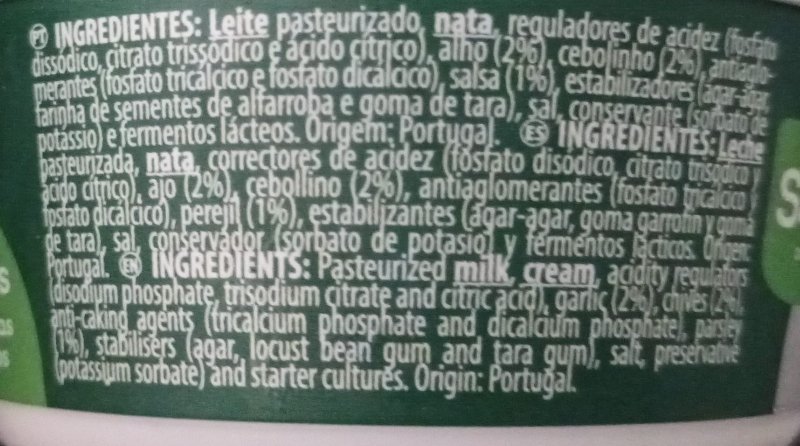 Foto da lista de ingredientes