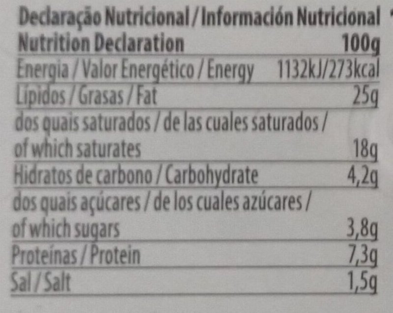 Foto da tabela nutricional