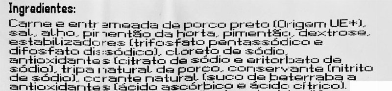 Foto da lista de ingredientes