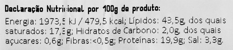 Foto da tabela nutricional