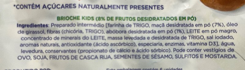 Foto da lista de ingredientes