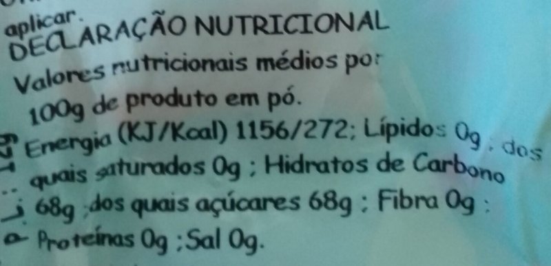 Foto da tabela nutricional