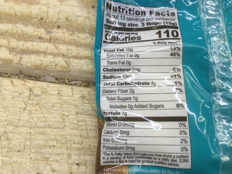 Foto da tabela nutricional