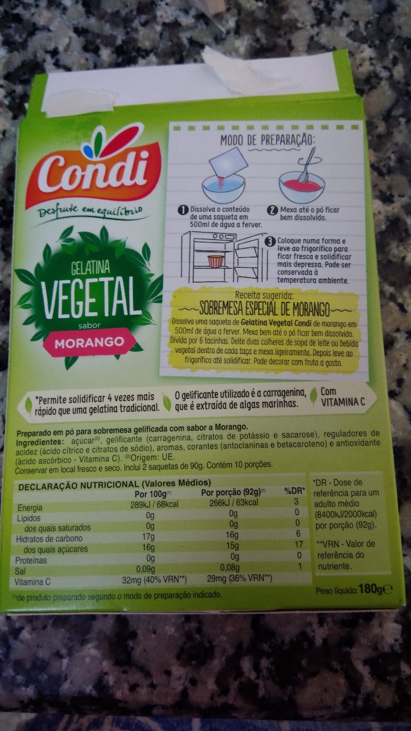 Foto da lista de ingredientes