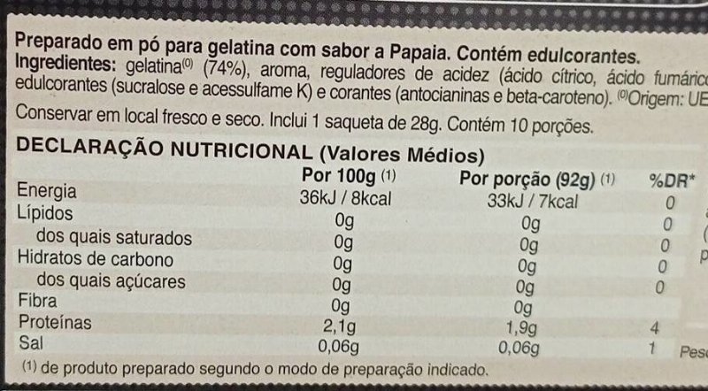 Foto da tabela nutricional
