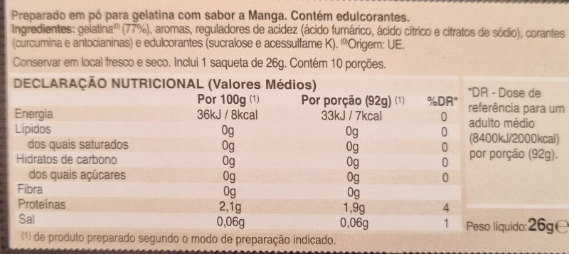 Foto da tabela nutricional